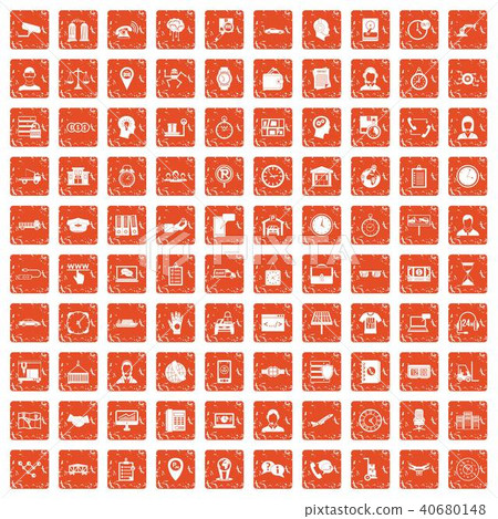 100 working hours icons set grunge orange 100 working hours icons set grunge orange 40680148