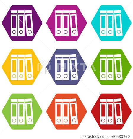 Office folders with documents icon set color hexahedron Office folders with documents icon set color hexahedron 40680250