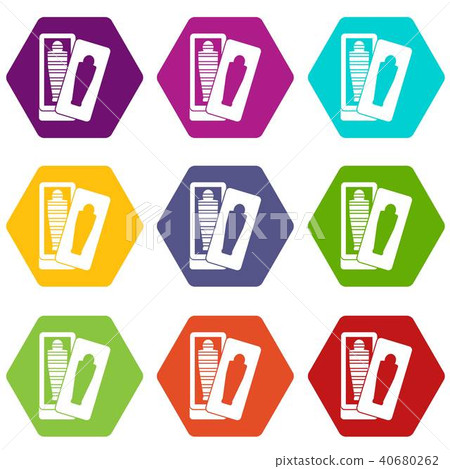 Mummy in sarcophagus icon set color hexahedron 40680262