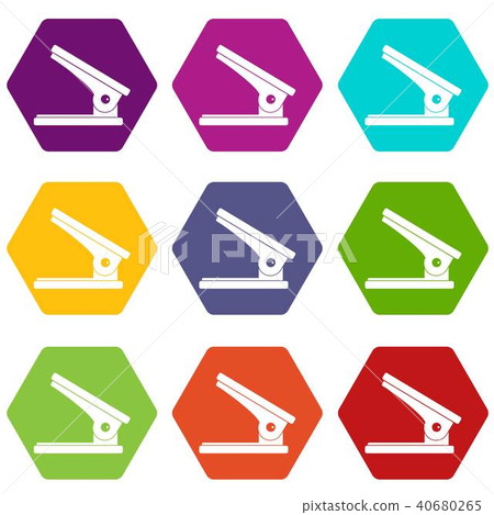 Office paper hole puncher icon set color hexahedron Office paper hole puncher icon set color hexahedron 40680265