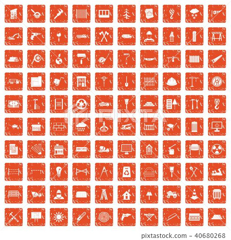 100 building materials icons set grunge orange 100 building materials icons set grunge orange 40680268