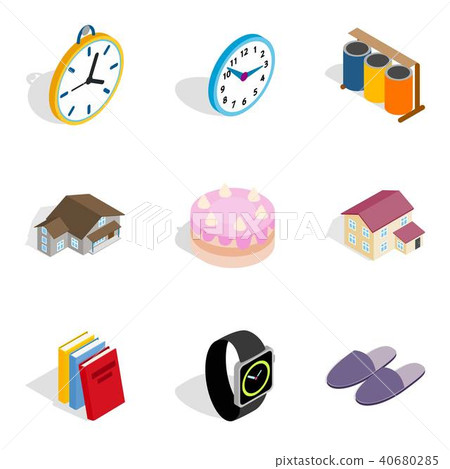 Family cottage icons set, isometric style Family cottage icons set, isometric style 40680285