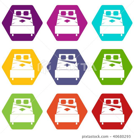 Bed icon set color hexahedron Bed icon set color hexahedron 40680293