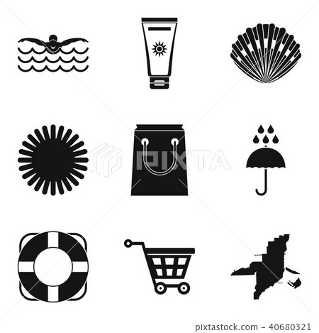 Seaside resort icons set, simple style 40680321