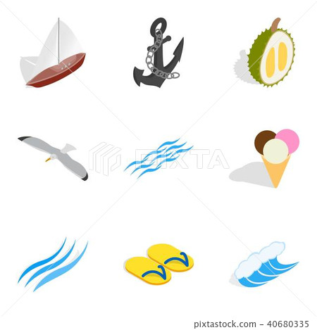 Sea breeze icons set, isometric style 40680335