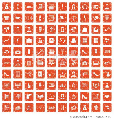 100 business woman icons set grunge orange 100 business woman icons set grunge orange 40680340