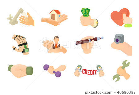 Object in hand icon set, cartoon style 40680382
