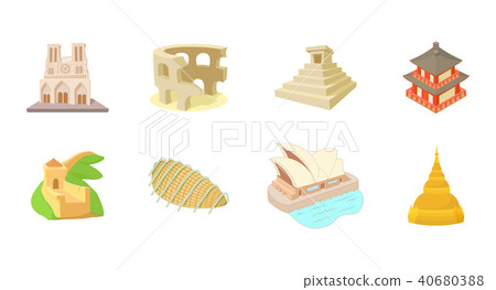 Hystorical building icon set, cartoon style Hystorical building icon set, cartoon style 40680388