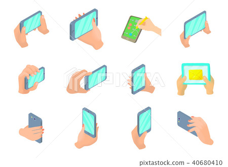 Smartphone in hand icon set, cartoon style 40680410