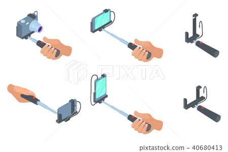 Selfie stick icon set, cartoon style Selfie stick icon set, cartoon style 40680413