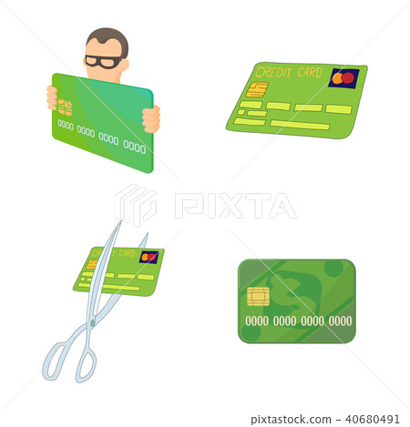 Credit card icon set, cartoon style 40680491