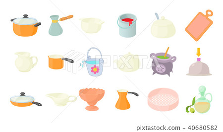 Crokery icon set, cartoon style Crokery icon set, cartoon style 40680582