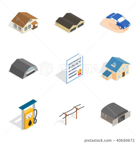 Shed icons set, isometric style Shed icons set, isometric style 40680672