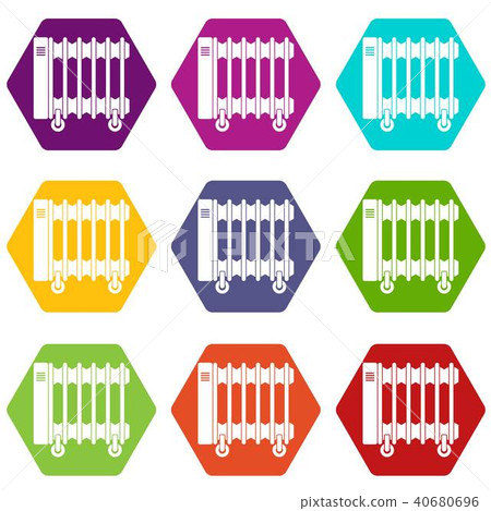 Oil electric heater on wheels icon set color hexahedron Oil electric heater on wheels icon set color hexahedron 40680696
