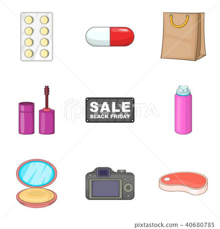Shopping product icons set, cartoon style 40680785