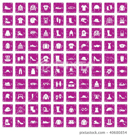 100 clothing and accessories icons set grunge pink-插圖素材 [40680854 ...