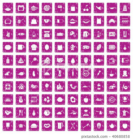 100 cooking icons set grunge pink - Stock Illustration [40680858] - PIXTA