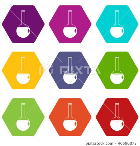 Chemical beaker icon set color hexahedron Chemical beaker icon set color hexahedron 40680872