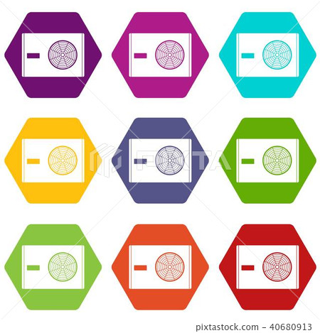 Outdoor compressor of air conditioner icon set color hexahedron Outdoor compressor of air conditioner icon set color hexahedron 40680913