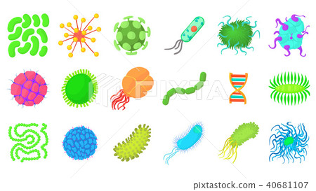 Virus icon set, cartoon style Virus icon set, cartoon style 40681107