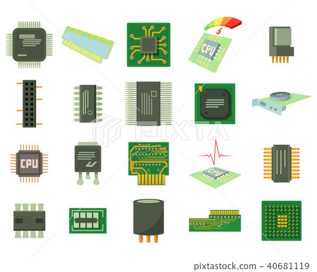 Micro chip icon set, cartoon style 40681119