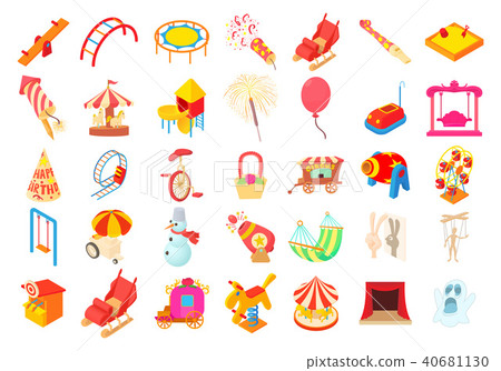 Kid amusement icon set, cartoon style Kid amusement icon set, cartoon style 40681130