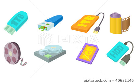 Memory source icon set, cartoon style 40681146