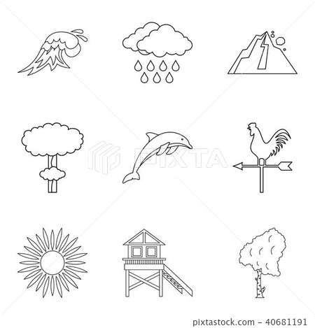 Thunderstorm icons set, outline style 40681191