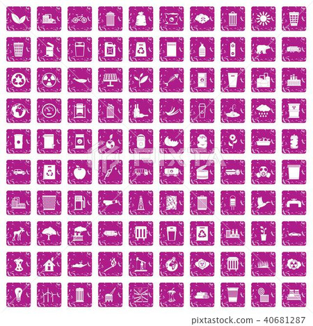 100 ecology icons set grunge pink 40681287