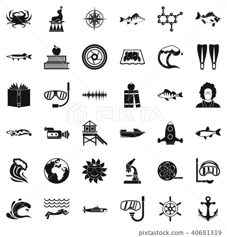 Blue water icons set, simple style Blue water icons set, simple style 40681319