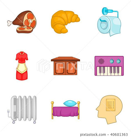 Motel decor icons set, cartoon style 40681363