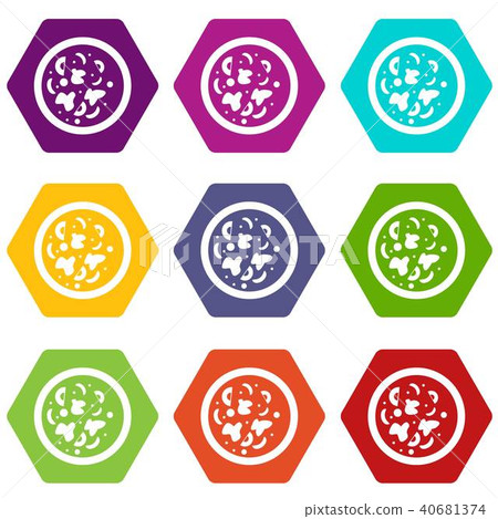 Asian hot dish icon set color hexahedron 40681374