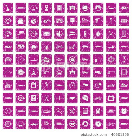100 garage icons set grunge pink 100 garage icons set grunge pink 40681396