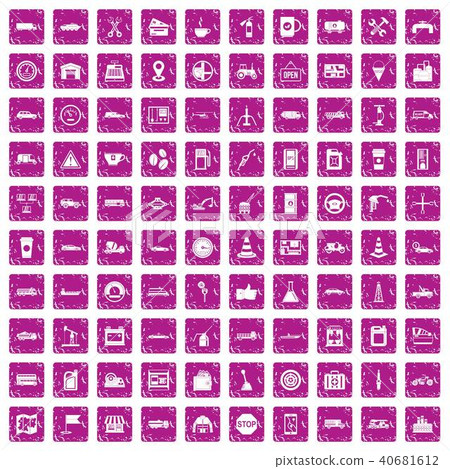 100 gas station icons set grunge pink 40681612