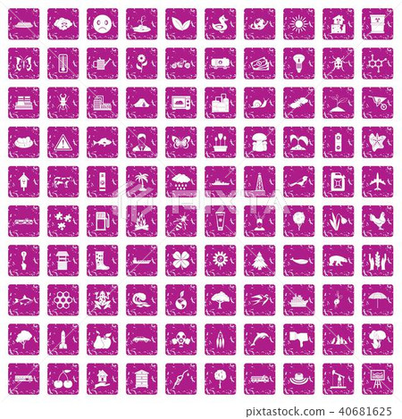 100 global warming icons set grunge pink 40681625