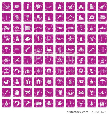 100 happy childhood icons set grunge pink 40681626