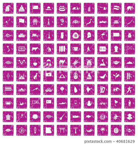 100 Asia icons set grunge pink 100 Asia icons set grunge pink 40681629