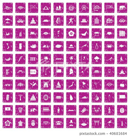 100 asian icons set grunge pink 40681684