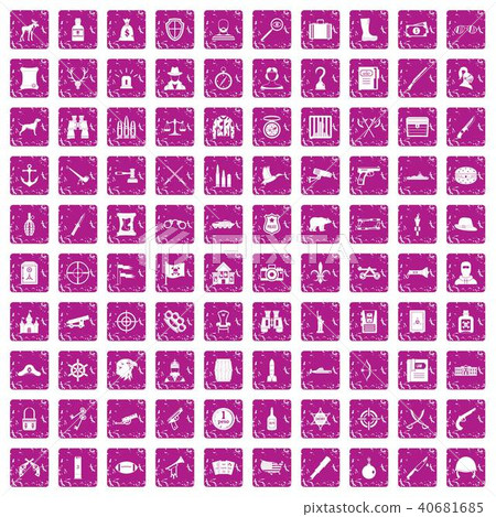 100 guns icons set grunge pink 100 guns icons set grunge pink 40681685