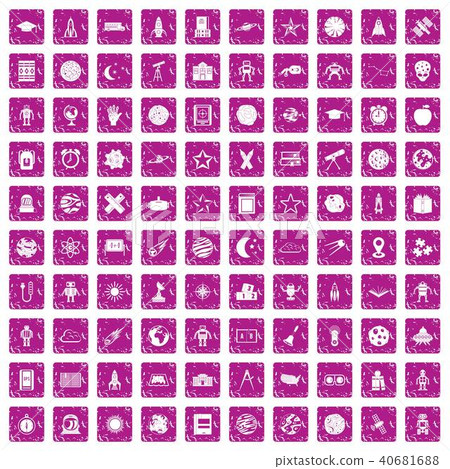 100 astronomy icons set grunge pink 40681688