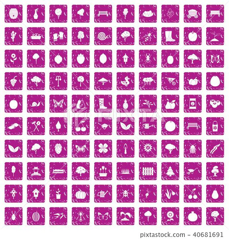 100 gardening icons set grunge pink 100 gardening icons set grunge pink 40681691