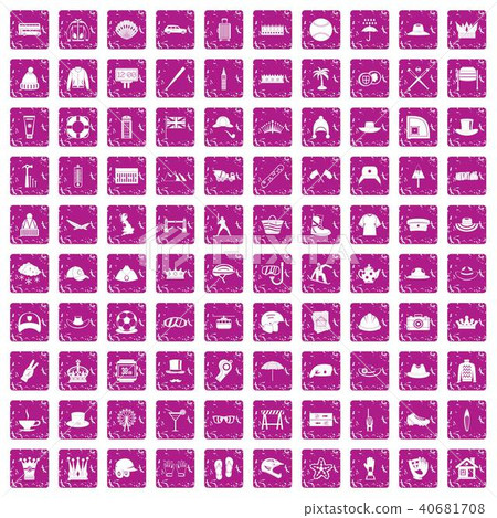 100 hat icons set grunge pink 100 hat icons set grunge pink 40681708