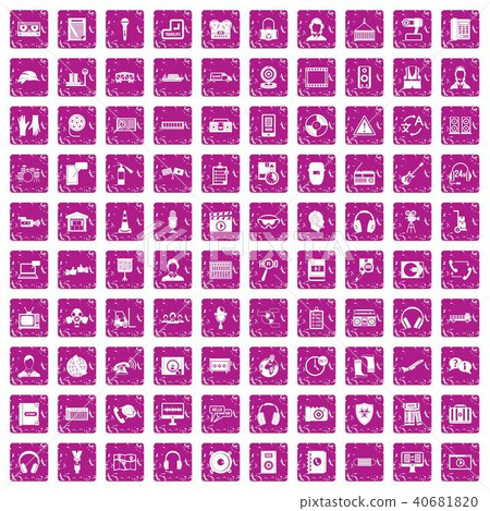 100 headphones icons set grunge pink 40681820