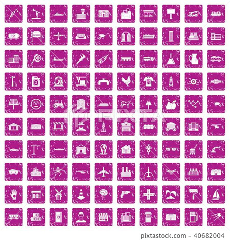 100 industry icons set grunge pink 40682004