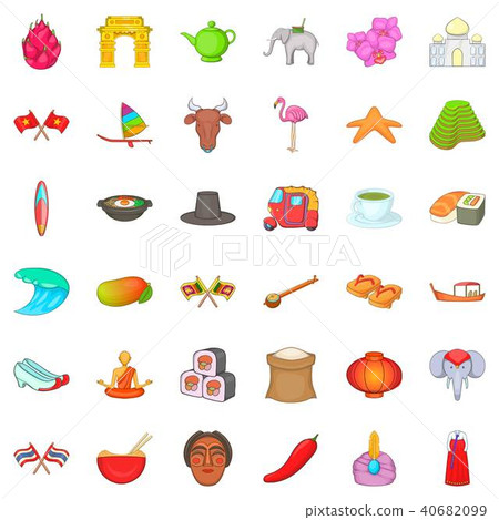 Oriental trip icons set, cartoon style 40682099