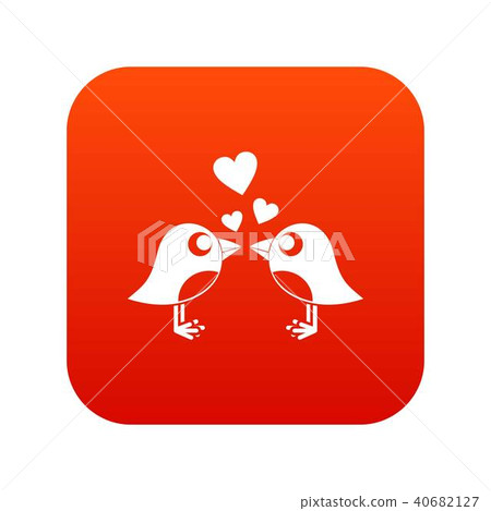 Two birds with hearts icon digital red Two birds with hearts icon digital red 40682127