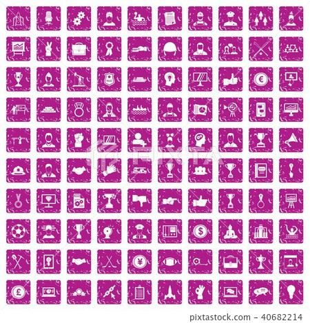 100 leadership icons set grunge pink 40682214