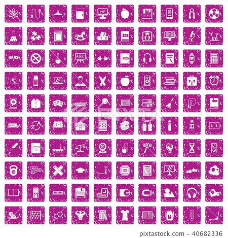 100 learning kids icons set grunge pink 40682336