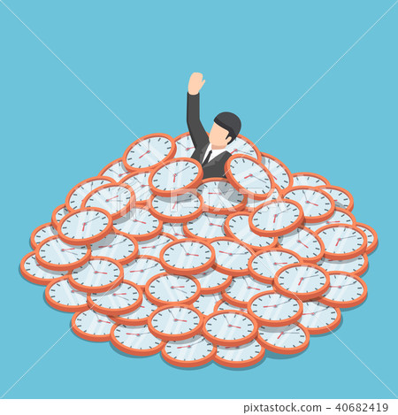 图库插图: businessmen sinking in the pile of clocks