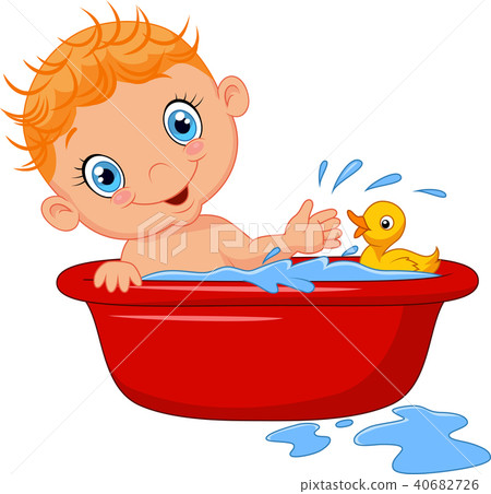 Cartoon baby in a bubble bath splashing water 40682726